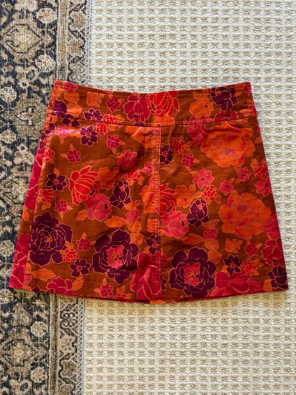 Free People Moving On Terra Cotta Floral Velvet Mini Skirt